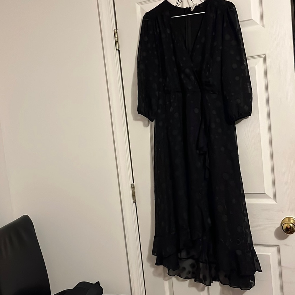 Long black polka dot print dress Never worn